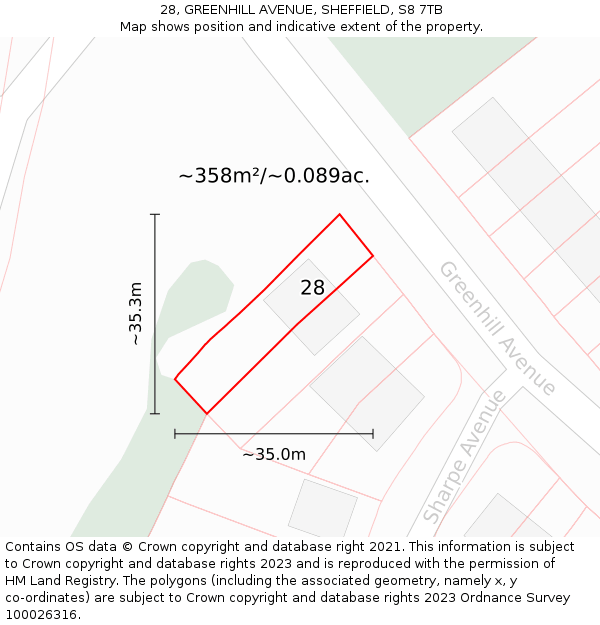 28, GREENHILL AVENUE, SHEFFIELD, S8 7TB: Plot and title map