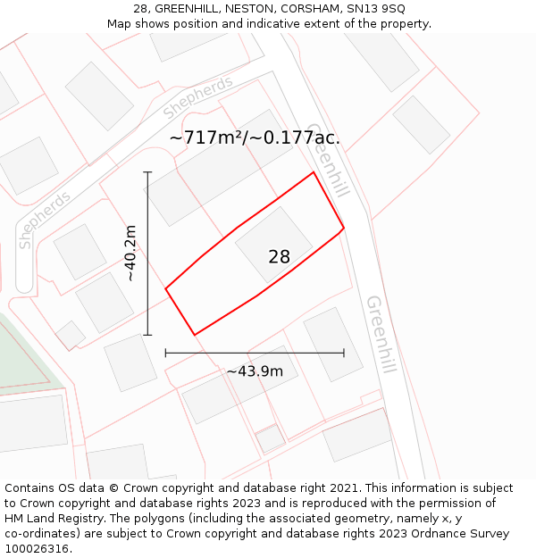 28, GREENHILL, NESTON, CORSHAM, SN13 9SQ: Plot and title map