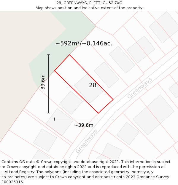 28, GREENWAYS, FLEET, GU52 7XG: Plot and title map