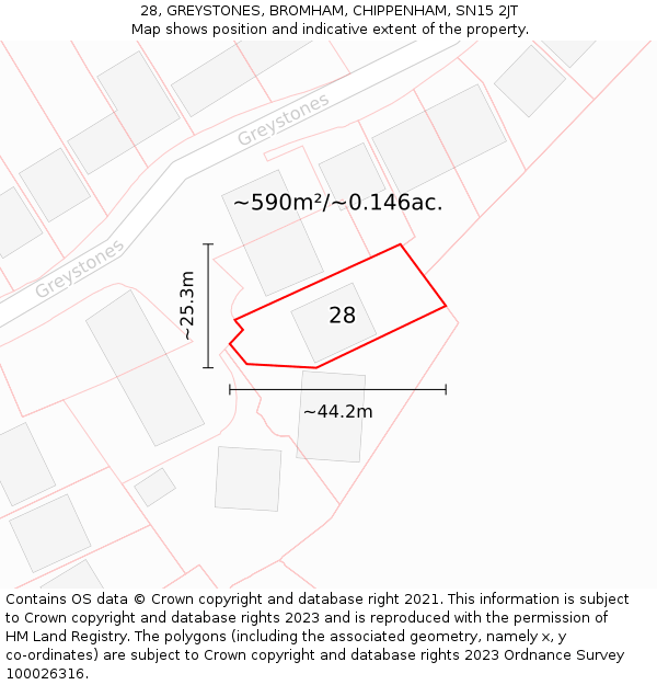 28, GREYSTONES, BROMHAM, CHIPPENHAM, SN15 2JT: Plot and title map