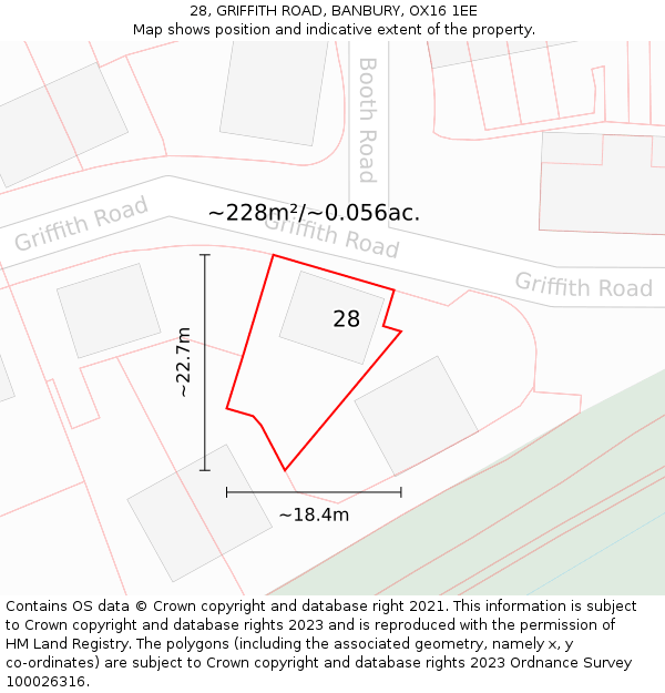 28, GRIFFITH ROAD, BANBURY, OX16 1EE: Plot and title map