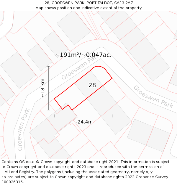 28, GROESWEN PARK, PORT TALBOT, SA13 2AZ: Plot and title map