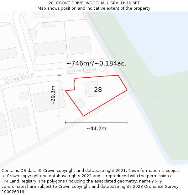 28, GROVE DRIVE, WOODHALL SPA, LN10 6RT: Plot and title map