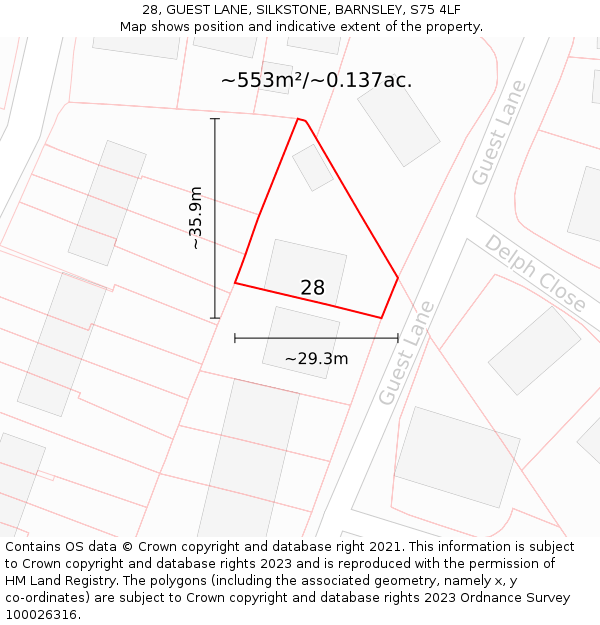 28, GUEST LANE, SILKSTONE, BARNSLEY, S75 4LF: Plot and title map