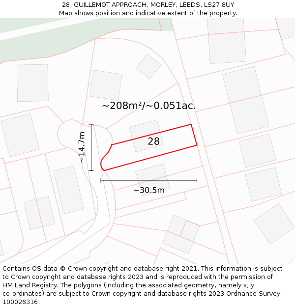 28, GUILLEMOT APPROACH, MORLEY, LEEDS, LS27 8UY: Plot and title map