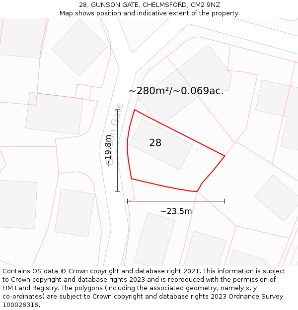 28, GUNSON GATE, CHELMSFORD, CM2 9NZ: Plot and title map