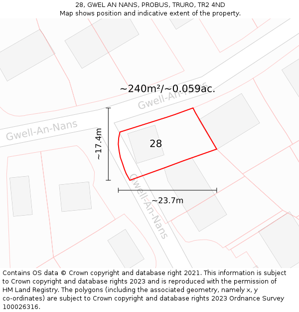 28, GWEL AN NANS, PROBUS, TRURO, TR2 4ND: Plot and title map