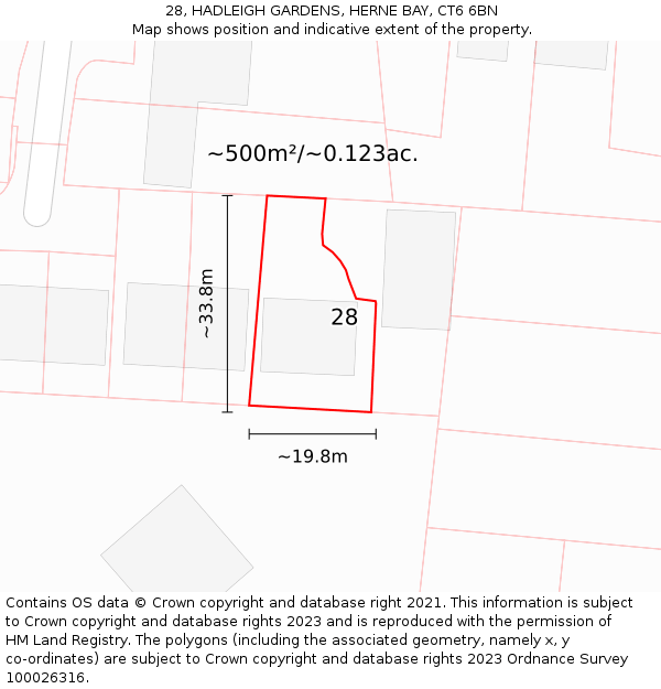 28, HADLEIGH GARDENS, HERNE BAY, CT6 6BN: Plot and title map
