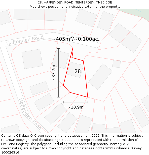 28, HAFFENDEN ROAD, TENTERDEN, TN30 6QE: Plot and title map