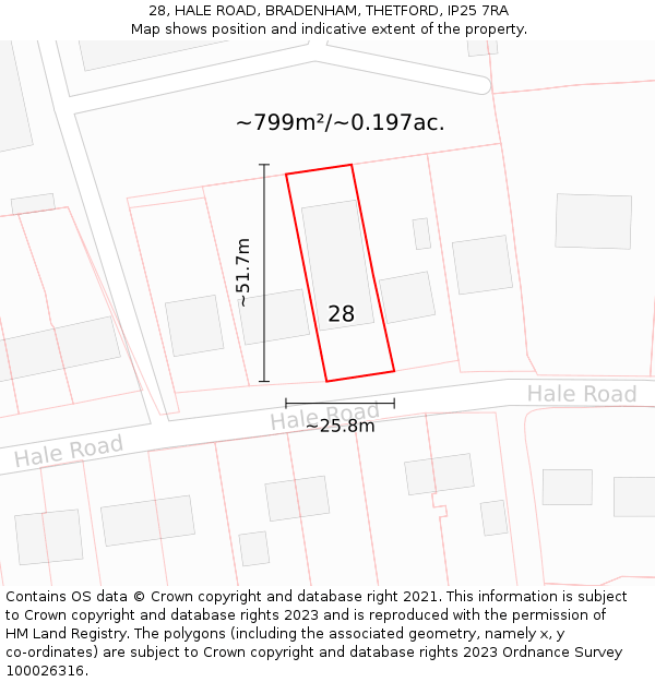 28, HALE ROAD, BRADENHAM, THETFORD, IP25 7RA: Plot and title map