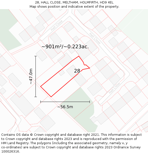 28, HALL CLOSE, MELTHAM, HOLMFIRTH, HD9 4EL: Plot and title map
