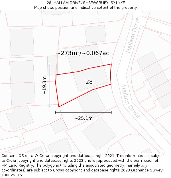 28, HALLAM DRIVE, SHREWSBURY, SY1 4YE: Plot and title map