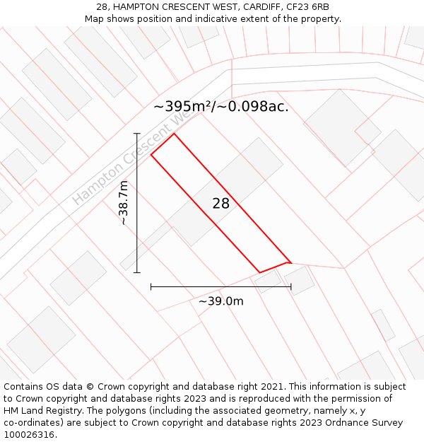 28, HAMPTON CRESCENT WEST, CARDIFF, CF23 6RB: Plot and title map