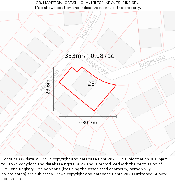 28, HAMPTON, GREAT HOLM, MILTON KEYNES, MK8 9BU: Plot and title map