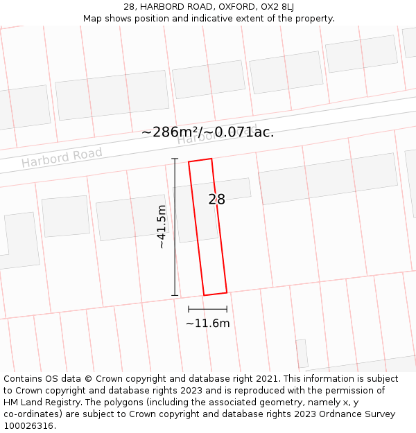 28, HARBORD ROAD, OXFORD, OX2 8LJ: Plot and title map