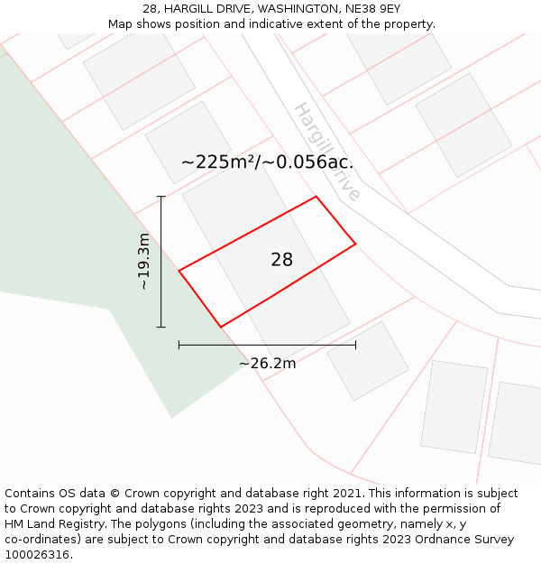 28, HARGILL DRIVE, WASHINGTON, NE38 9EY: Plot and title map