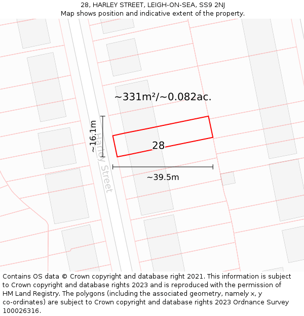 28, HARLEY STREET, LEIGH-ON-SEA, SS9 2NJ: Plot and title map