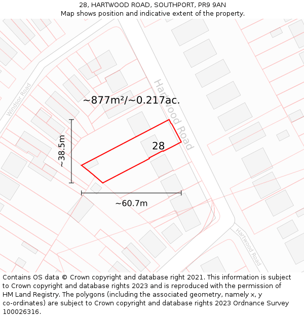 28, HARTWOOD ROAD, SOUTHPORT, PR9 9AN: Plot and title map