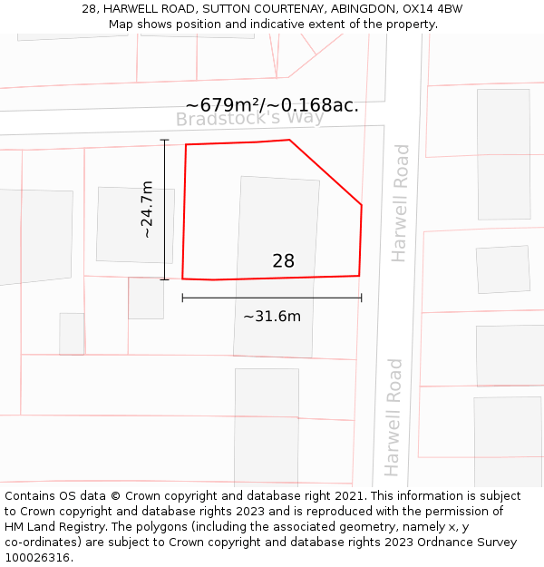 28, HARWELL ROAD, SUTTON COURTENAY, ABINGDON, OX14 4BW: Plot and title map