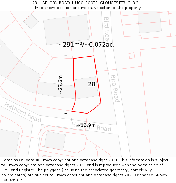 28, HATHORN ROAD, HUCCLECOTE, GLOUCESTER, GL3 3UH: Plot and title map