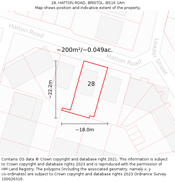 28, HATTON ROAD, BRISTOL, BS16 1AH: Plot and title map
