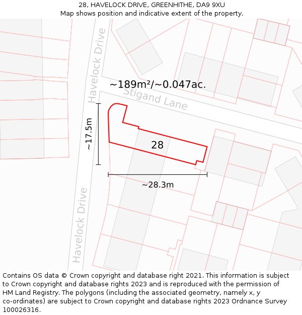 28, HAVELOCK DRIVE, GREENHITHE, DA9 9XU: Plot and title map