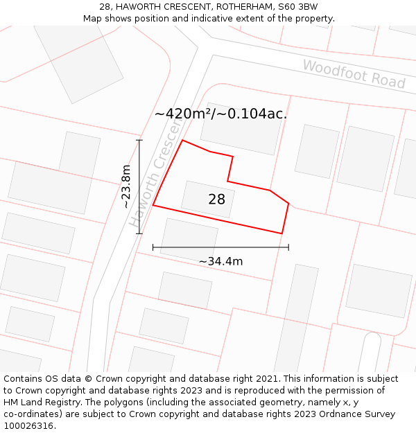 28, HAWORTH CRESCENT, ROTHERHAM, S60 3BW: Plot and title map