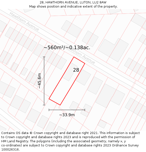 28, HAWTHORN AVENUE, LUTON, LU2 8AW: Plot and title map