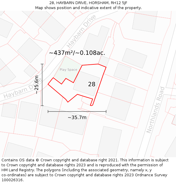 28, HAYBARN DRIVE, HORSHAM, RH12 5JF: Plot and title map