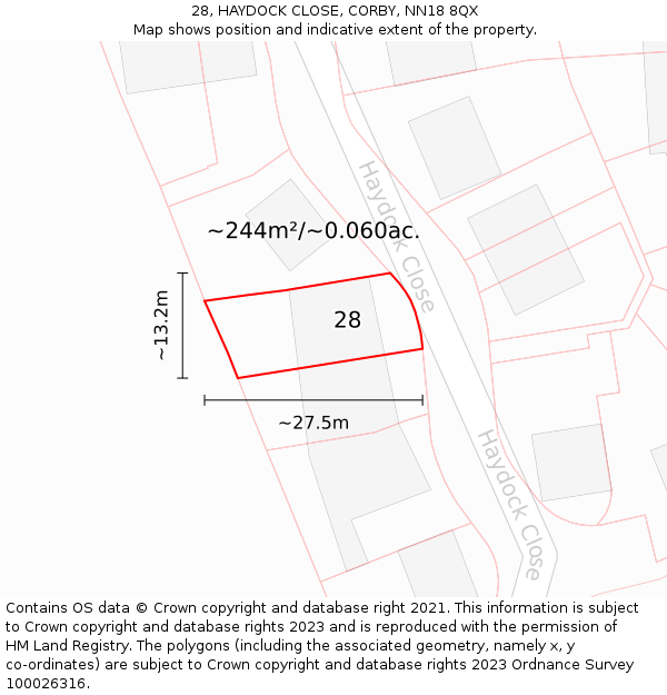28, HAYDOCK CLOSE, CORBY, NN18 8QX: Plot and title map