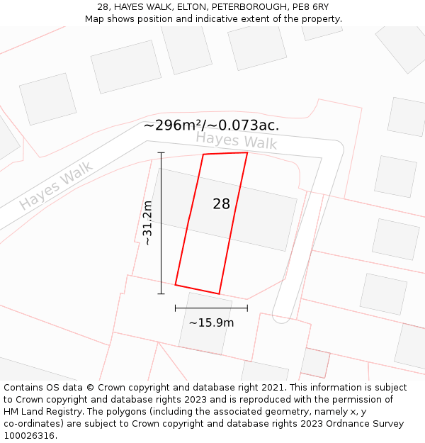 28, HAYES WALK, ELTON, PETERBOROUGH, PE8 6RY: Plot and title map