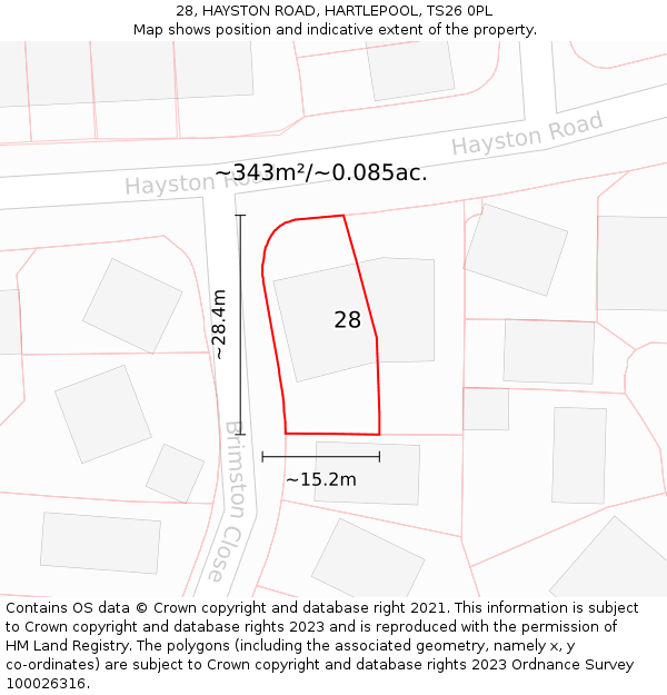 28, HAYSTON ROAD, HARTLEPOOL, TS26 0PL: Plot and title map