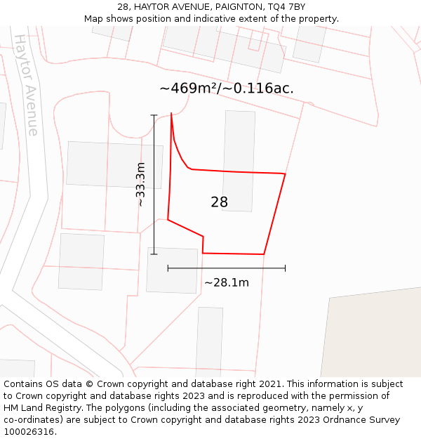 28, HAYTOR AVENUE, PAIGNTON, TQ4 7BY: Plot and title map