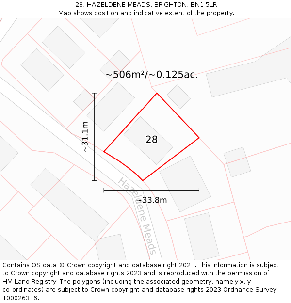 28, HAZELDENE MEADS, BRIGHTON, BN1 5LR: Plot and title map