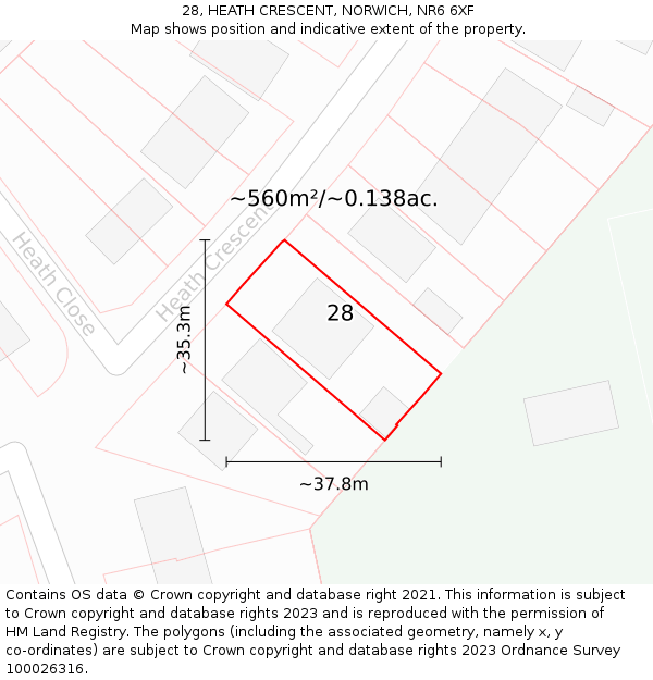 28, HEATH CRESCENT, NORWICH, NR6 6XF: Plot and title map