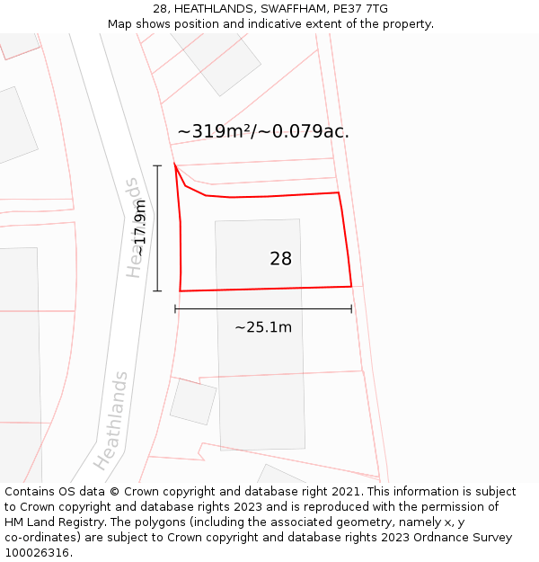 28, HEATHLANDS, SWAFFHAM, PE37 7TG: Plot and title map