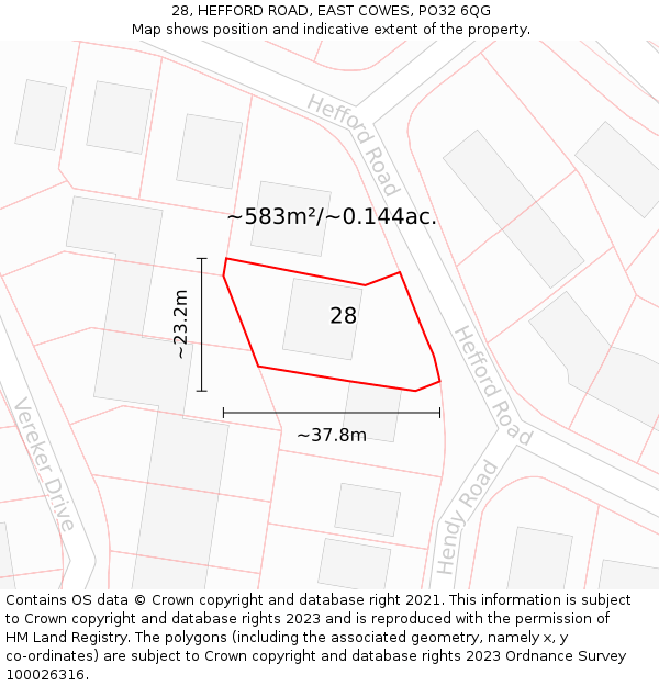 28, HEFFORD ROAD, EAST COWES, PO32 6QG: Plot and title map