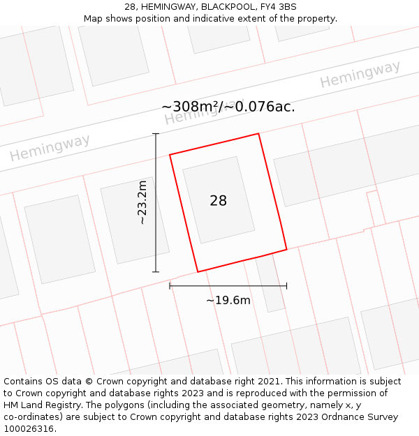 28, HEMINGWAY, BLACKPOOL, FY4 3BS: Plot and title map