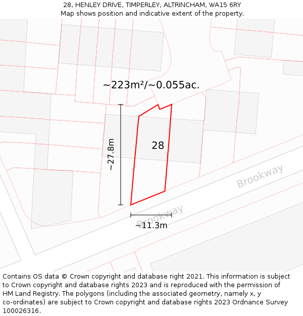 28, HENLEY DRIVE, TIMPERLEY, ALTRINCHAM, WA15 6RY: Plot and title map