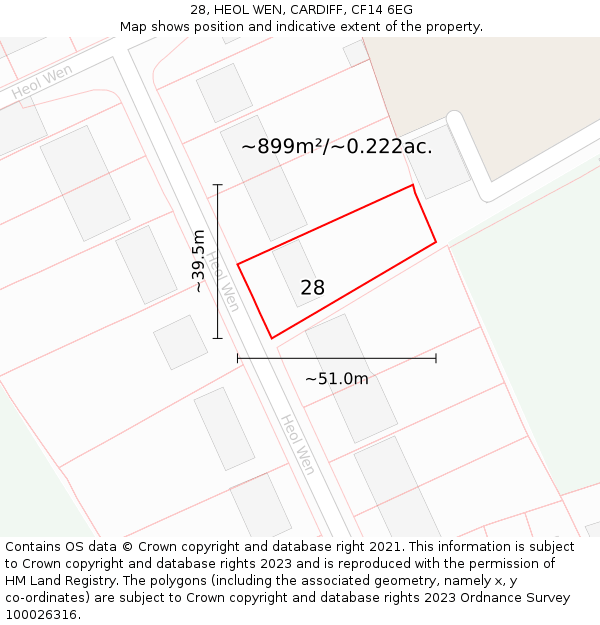 28, HEOL WEN, CARDIFF, CF14 6EG: Plot and title map