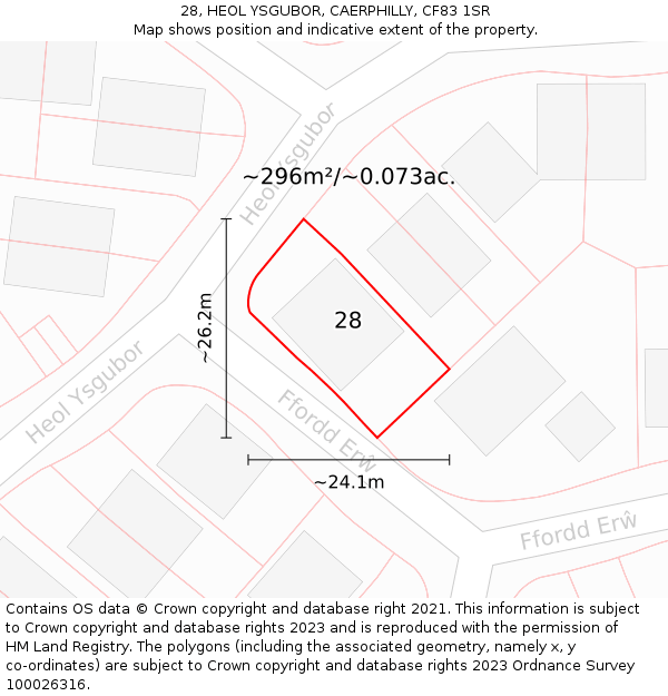 28, HEOL YSGUBOR, CAERPHILLY, CF83 1SR: Plot and title map