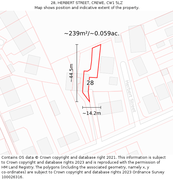 28, HERBERT STREET, CREWE, CW1 5LZ: Plot and title map