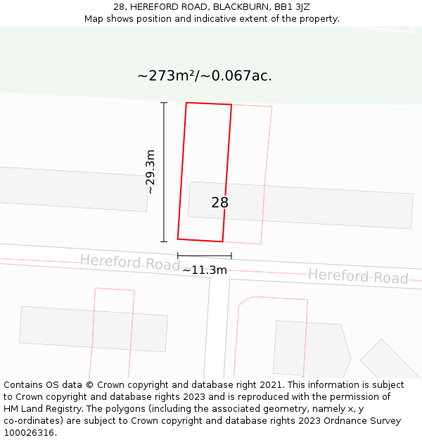 28, HEREFORD ROAD, BLACKBURN, BB1 3JZ: Plot and title map