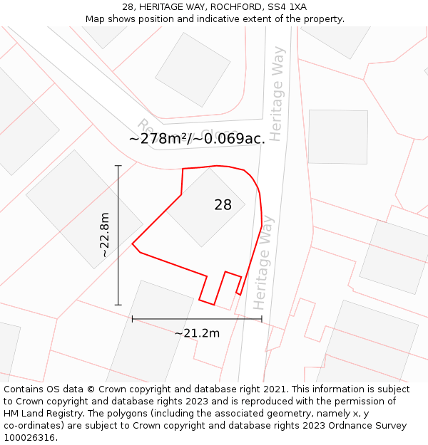 28, HERITAGE WAY, ROCHFORD, SS4 1XA: Plot and title map