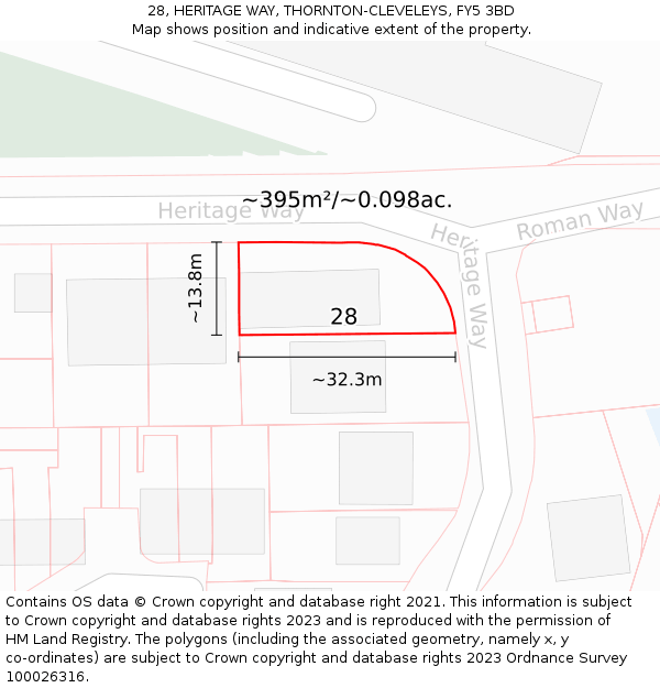 28, HERITAGE WAY, THORNTON-CLEVELEYS, FY5 3BD: Plot and title map