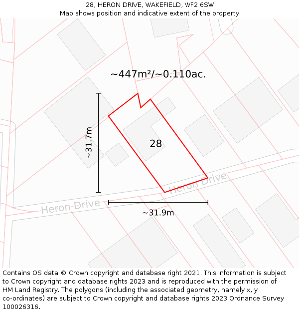 28, HERON DRIVE, WAKEFIELD, WF2 6SW: Plot and title map