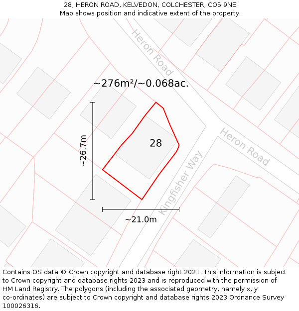 28, HERON ROAD, KELVEDON, COLCHESTER, CO5 9NE: Plot and title map