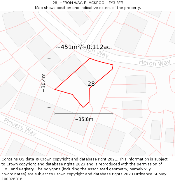 28, HERON WAY, BLACKPOOL, FY3 8FB: Plot and title map