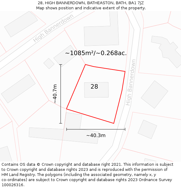 28, HIGH BANNERDOWN, BATHEASTON, BATH, BA1 7JZ: Plot and title map