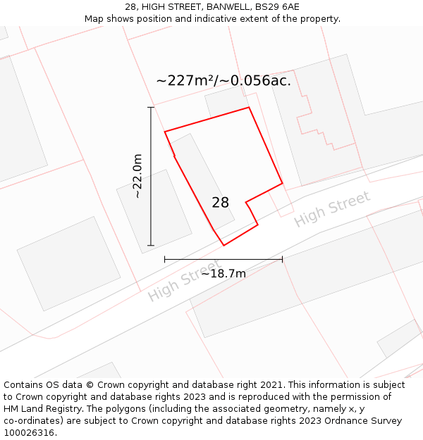 28, HIGH STREET, BANWELL, BS29 6AE: Plot and title map